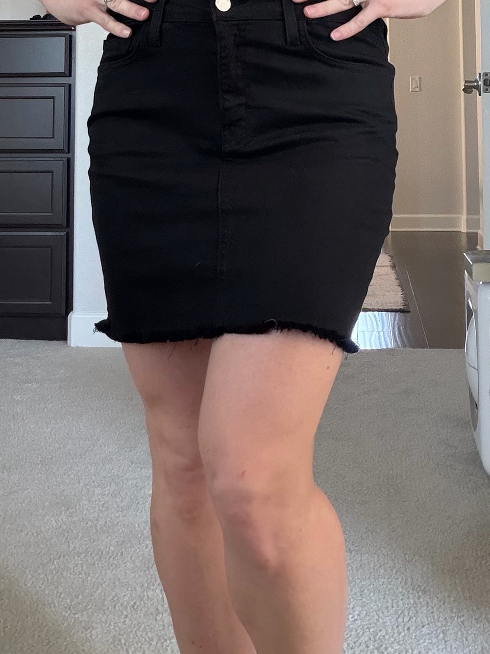 Black Frayed Hem Mini Skirt